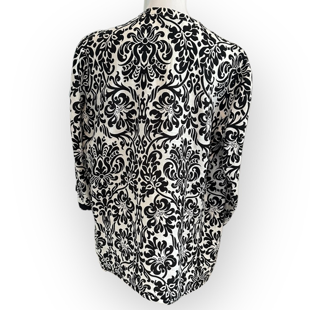 Jones New York Women's Black White Linen Tunic Top Blouse Large - Picture 3 of 4